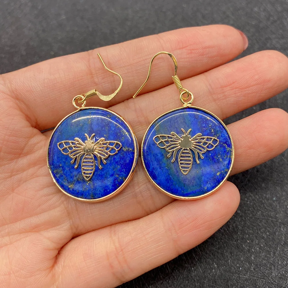 

1pair Lapis Lazuli Earrings for Women Round Multi-color Edging Charms DIY Jewelry Making Supplies Accessories Fine Natural Stone