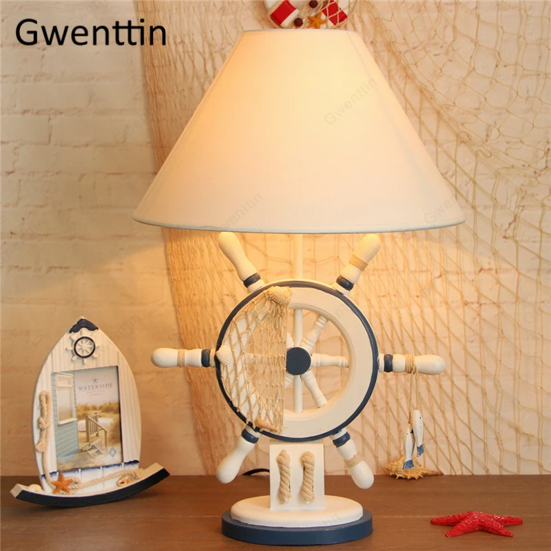 Деревянная настольная лампа в форме руля средиземноморский Настольный