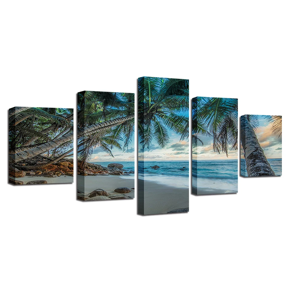 

Modular Canvas Pictures Modern HD Printing 5 Pieces Coconut Tree And Beach Seascape Paintings Poster Living Room Wall Decor Art
