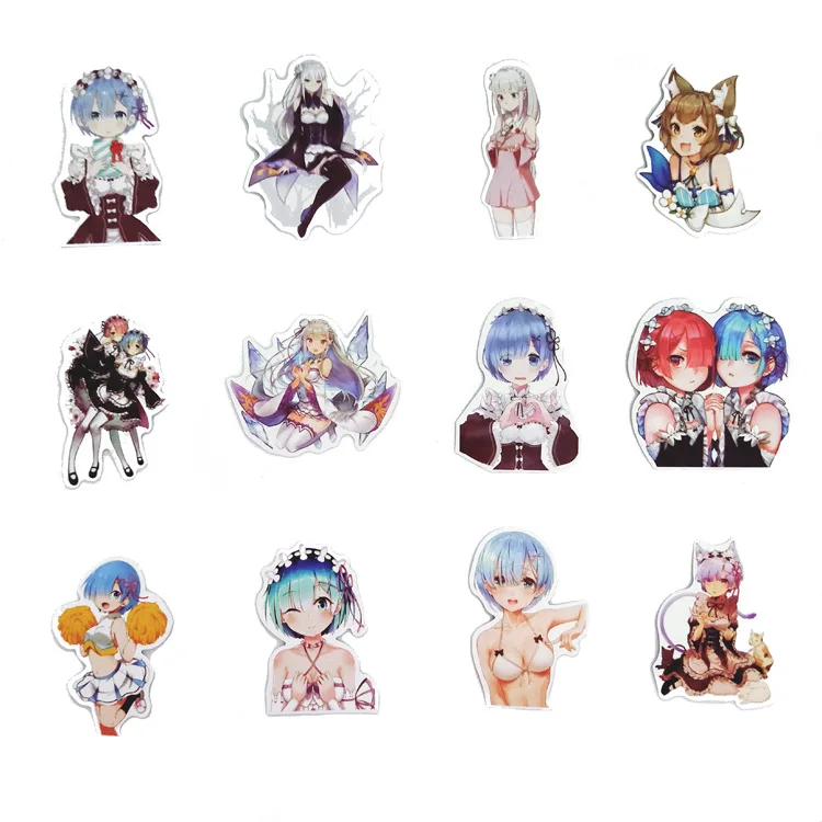 Pegatinas de Anime para chica, juguetes de dibujos animados Rem Ram, pel&iacute;cula de recuerdo, 50 Uds./lote-1