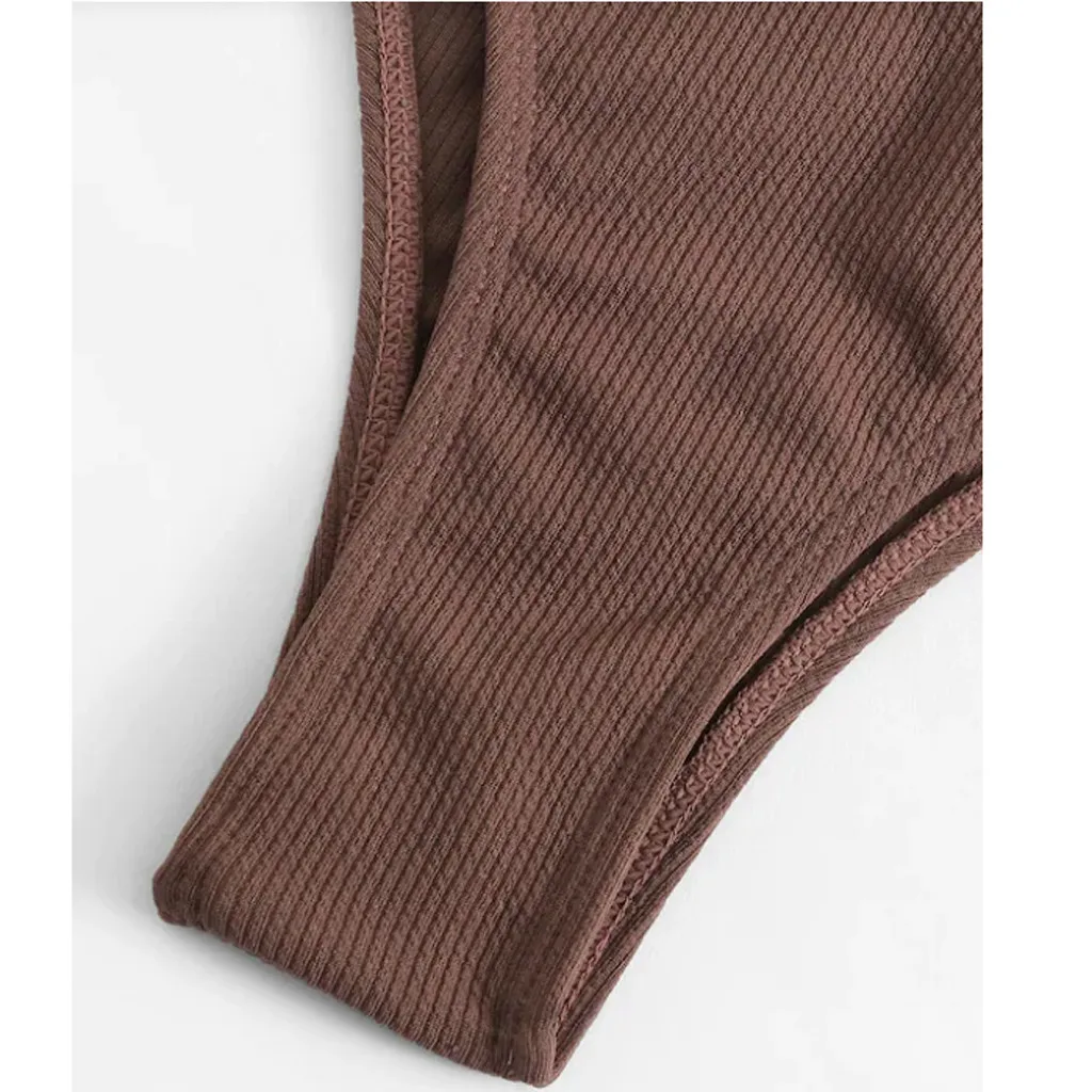 Женское однотонное бикини Раздельный купальник коричневый жилет консервативное