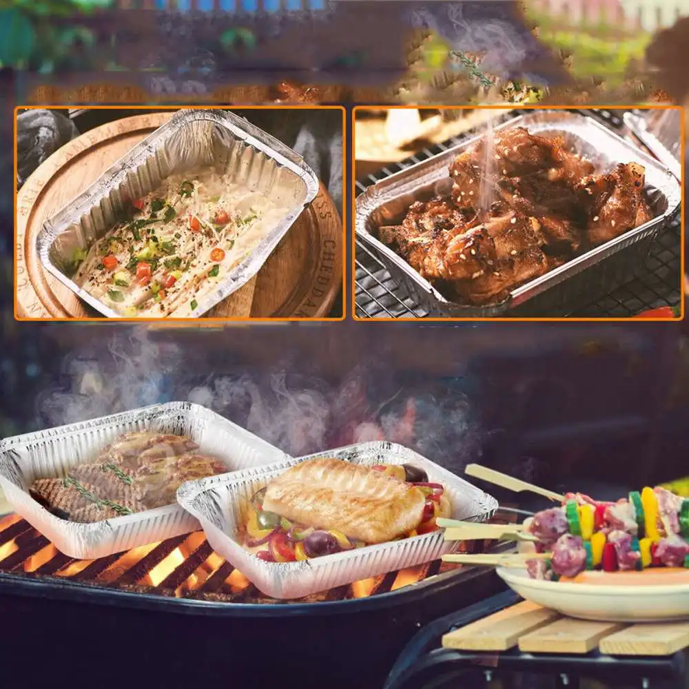 

50 PCS 1100ml BBQ Aluminum Foil Grease Drip Pans Recyclable Grill Catch Tray Outdoor For Indirect Cooking
