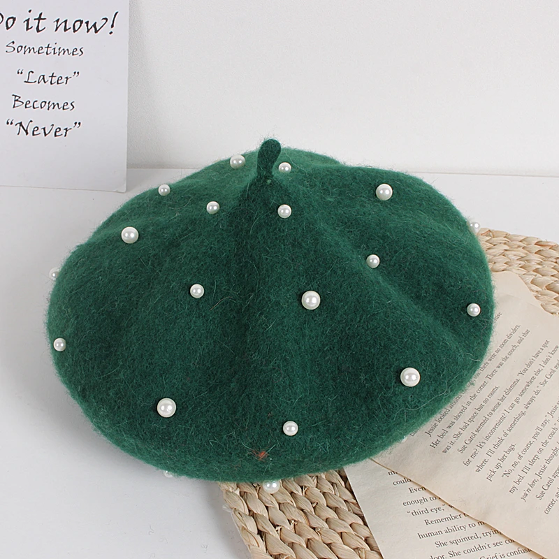 

2021 Fashion New Princess Kids Girls Caps Berets Lovely Pearl Beanies Hats Spring Autumn Winter Toddler Girls Hats