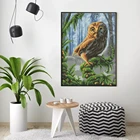 HUACAN Набор для вышивки крестиком совы, животных, рукоделие, наборы для полной вышивки деревьев, декорации, белый холст, 14CT, сделай сам, домашний декор 40х50см