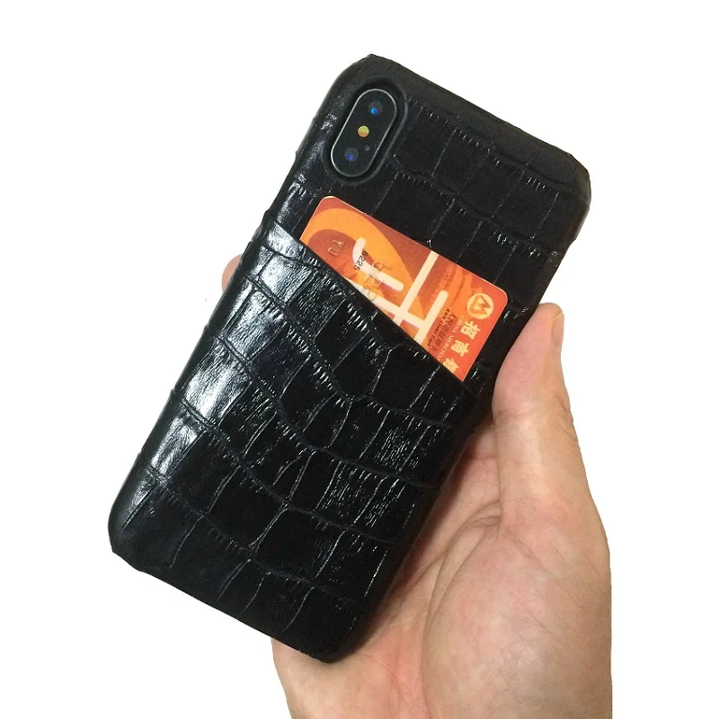 

Solque Real Genuine Leather Mobile Phone Cases For iPhone X XS Max 10 Luxury 3D Crocodile Ultra Thin Credit Card Hard Back Cover