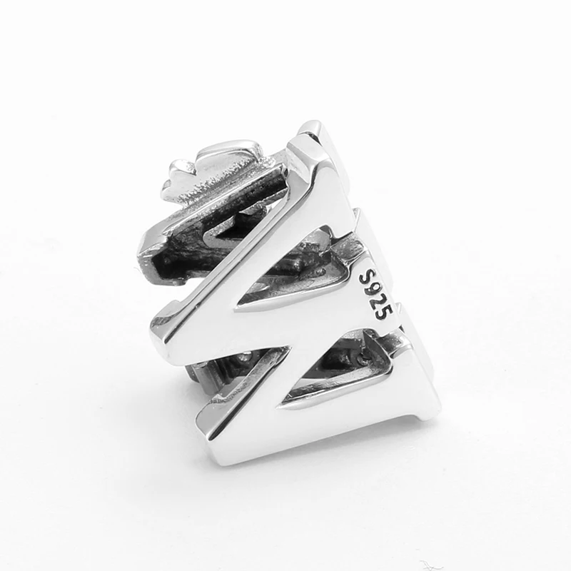 Розовая Подростковая бусина-бант с буквой W 100% _ Серебряный кубический цирконий