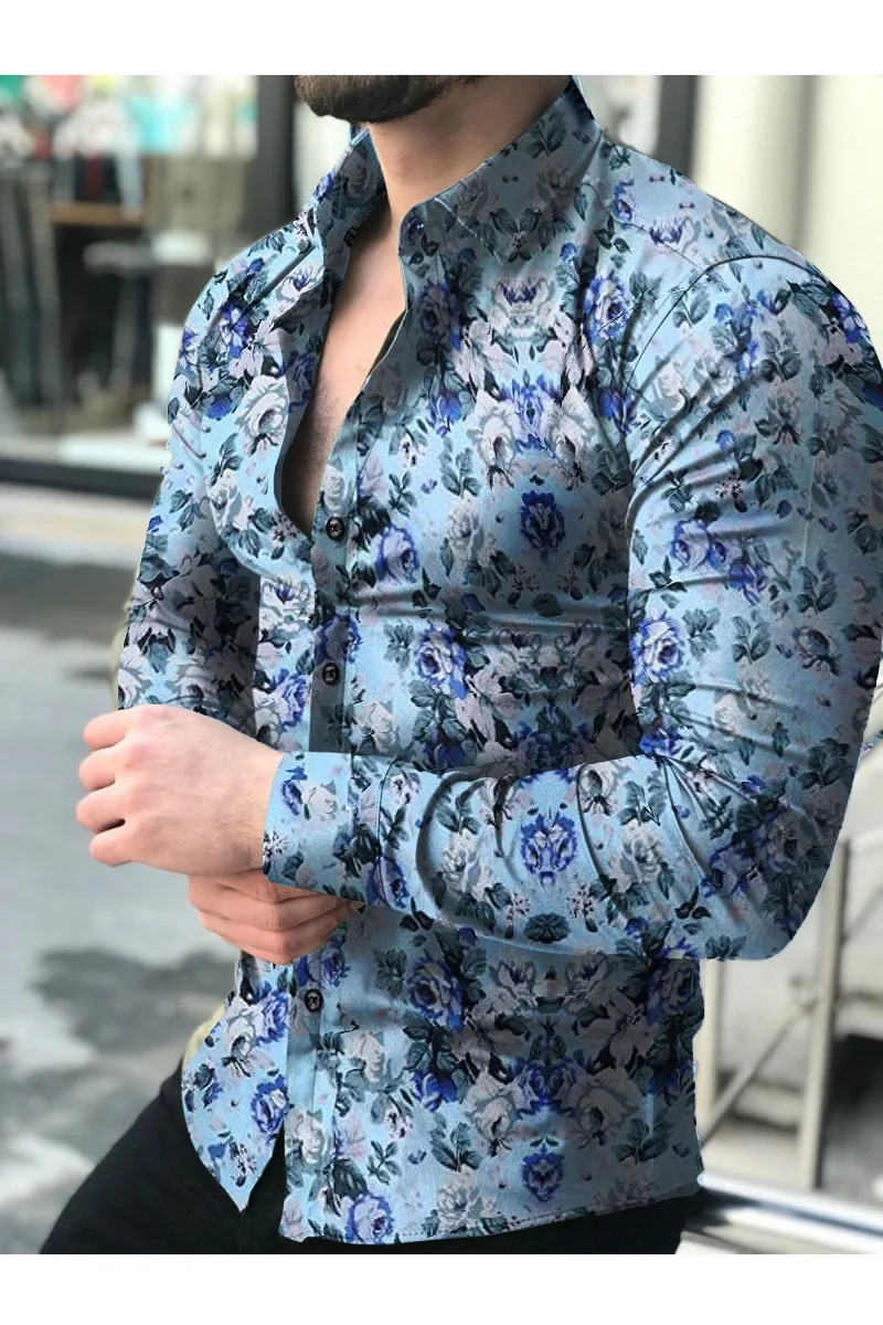 Camisa de длинная манга для мужчин... Top2021. .. Цветочная блуза Новые рубашки Гавайские