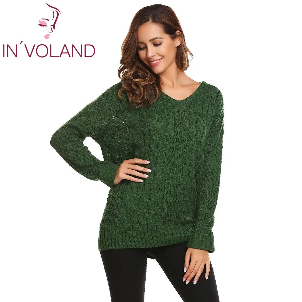 Женский Теплый Свитер Pollover повседневный Однотонный свитер с круглым вырезом и