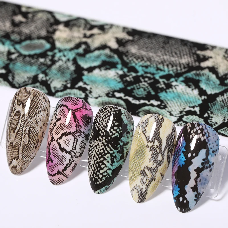 Змеиная леопардовая Фольга для ногтей змеиные наклейки слайдеры с зеркальным