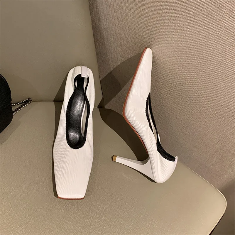 

Meotina Extreme High Heel Women Shoes Fashion Square Toe Pumps Thin Heels Shallow Female Dress Footwear Spring Beige Big Size 40