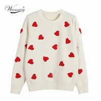 2021 spring embroidery heart women sweater o neck kawaii fashion pullover loose jumper long sleeve knitwear female c 257
