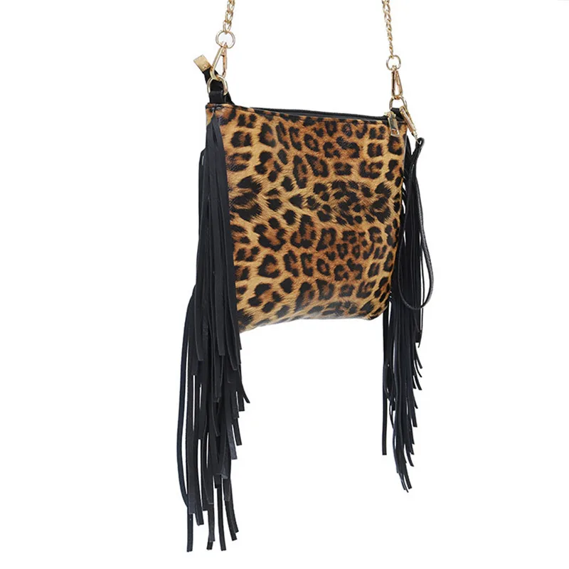 New Vintage Tassel Shoulder Bag leopard pattern hand bag women's clutch shoulder messenger female big | Багаж и сумки