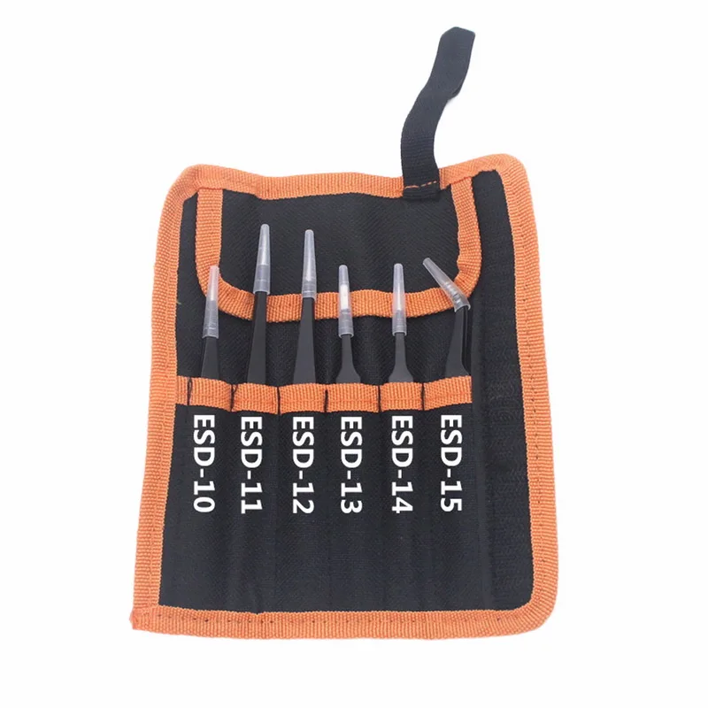 

New 6Pcs Precision Tweezers 1 Set Anti-Static Stainless Steel Tweezers For Craft Jewelry Soldering With Storage Pouch