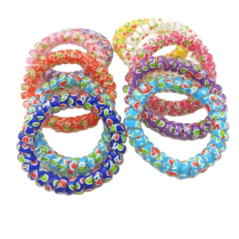 

5 Pcs/Lot Cherry Star Print Telephone Wire Gum For Ladies Elastic Hair Band Rope Size 5 CM Scrunchy Random Color