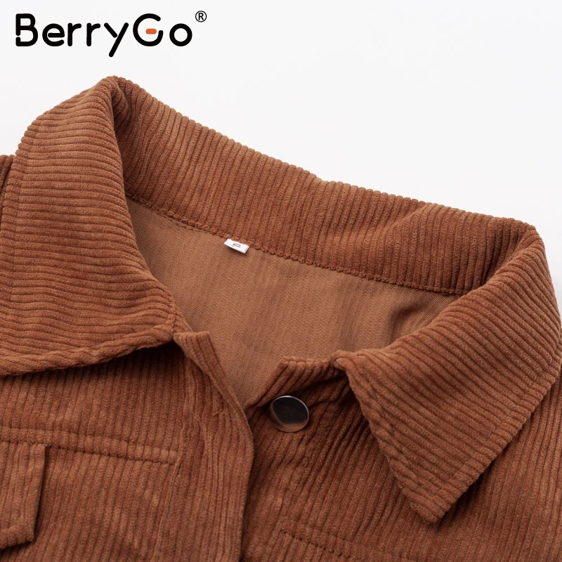 BerryGo повседневные вельветовые куртки на пуговицах с длинным рукавом для женщин