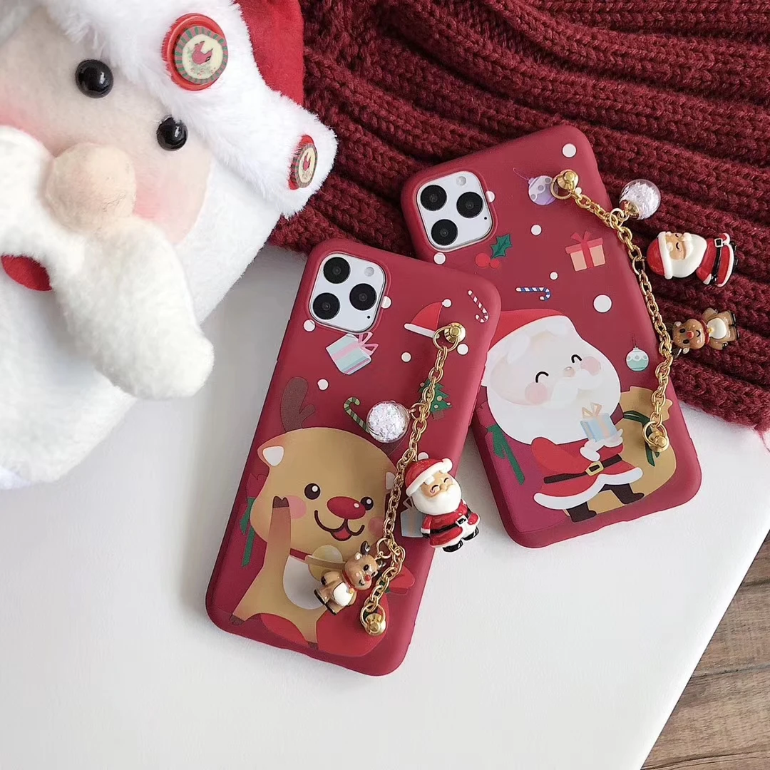 Милый чехол для телефона с Санта Клаусом для IPhone 11 чехол XR XS Max 6 6S 7 8Plus браслет-держатель задняя крышка Рождественский подарок чехол