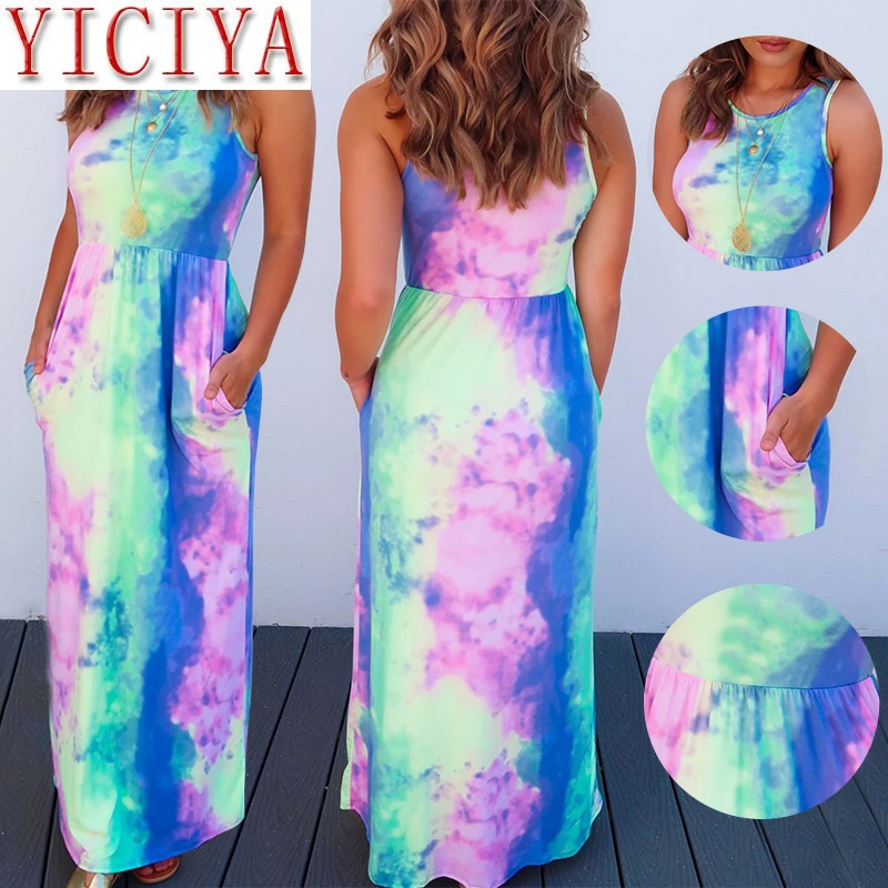 Женское разноцветное платье на бретельках без рукавов Vestidos 2020 хлопковое тонкое