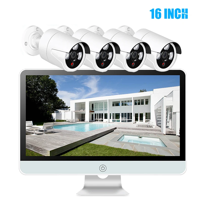 960P 4CH Беспроводной NVR комплект с 16 дюймовым ЖК экраном Wi Fi CCTV системой 1.3MP IP камерой
