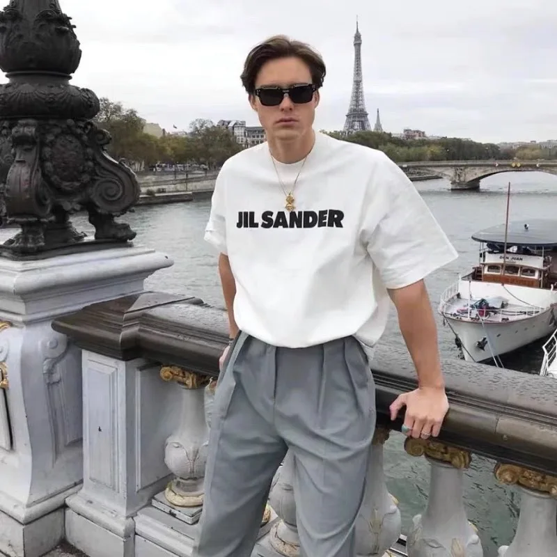 2021 Kpop Jil Sander Print Letter Oversize T Shirt Men Short Sleeve Tshirts Couples Women Tendance Femme Camisetas Hombre Summer
