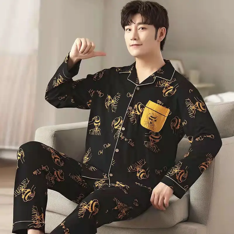 Mens Autumn Winter Pijamas Anime 2 pieces Japan Home Clothing Long Sleeved Cartoon Pajamas Cardigan Gentleman Pajamas Set New