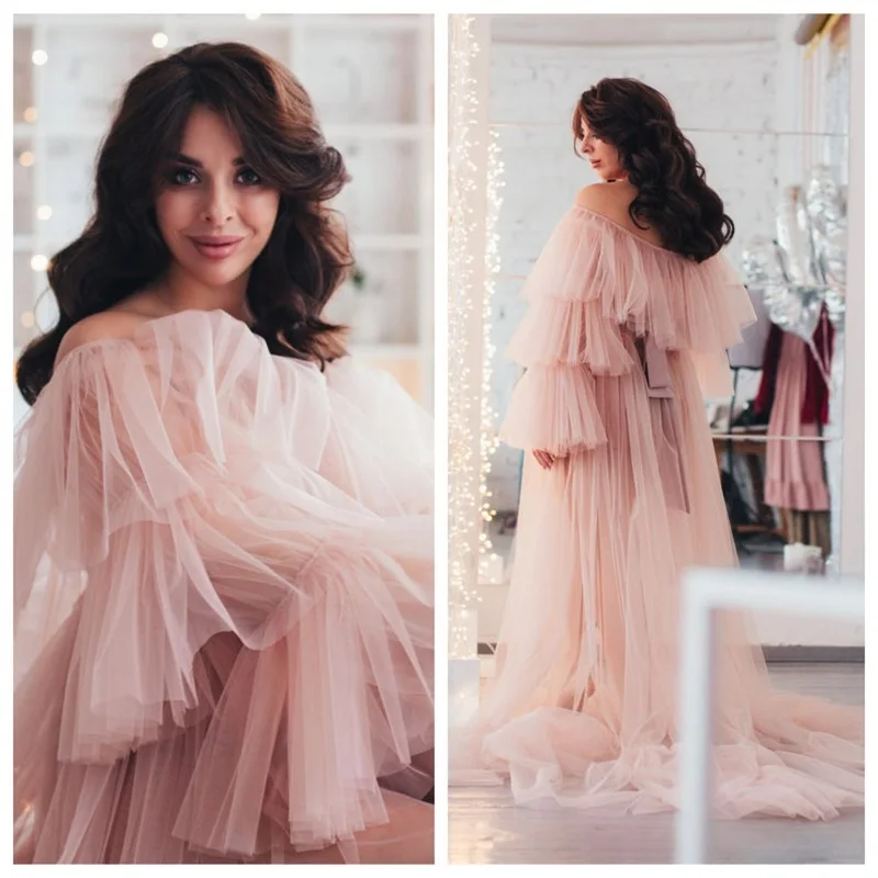 

Rose Pink Tulle Maternity Dresses A Line Maternity Gown for Photoshoot Boudoir Lingerie Robe Bathrobe Nightwear Babydoll