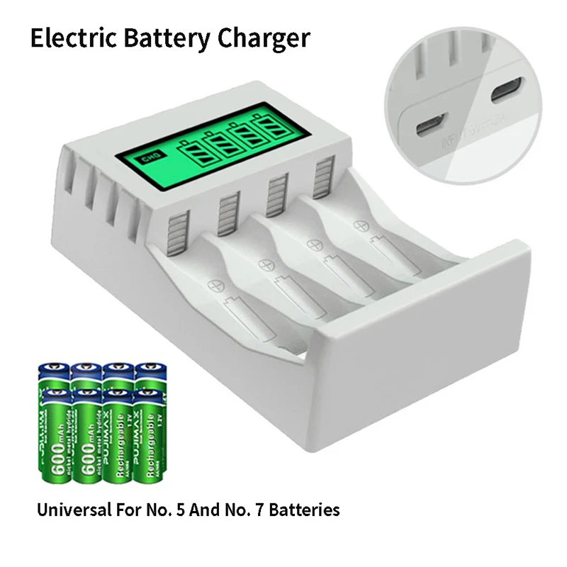 

1PC Electric Battery Charger Four-Slot No.5/7 Battery Universal LCD Display Smart Fast Charge Charger Ni-Mh Battery
