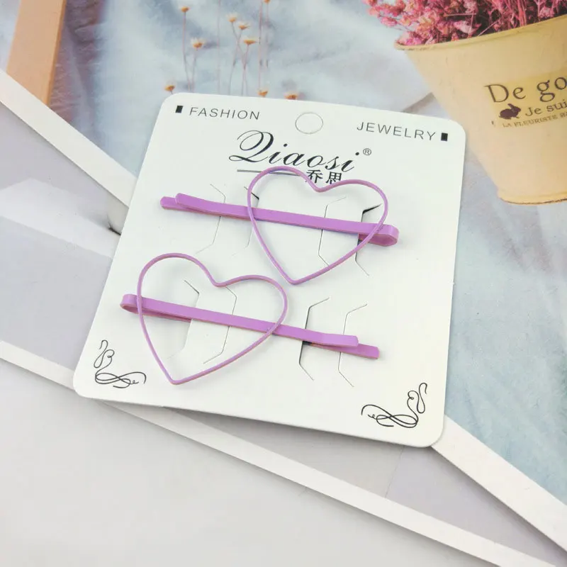purple heart 2 шт./компл. милый Карамельный Цвет Малыш Девушка Для женщин заколка для волос, вышивка «звёздочки» или «бриллианты» Форма заколка для волос Цветные волосы аксессуары для волос заколка для волос инструмент для укладки волос - Цвет: purple heart