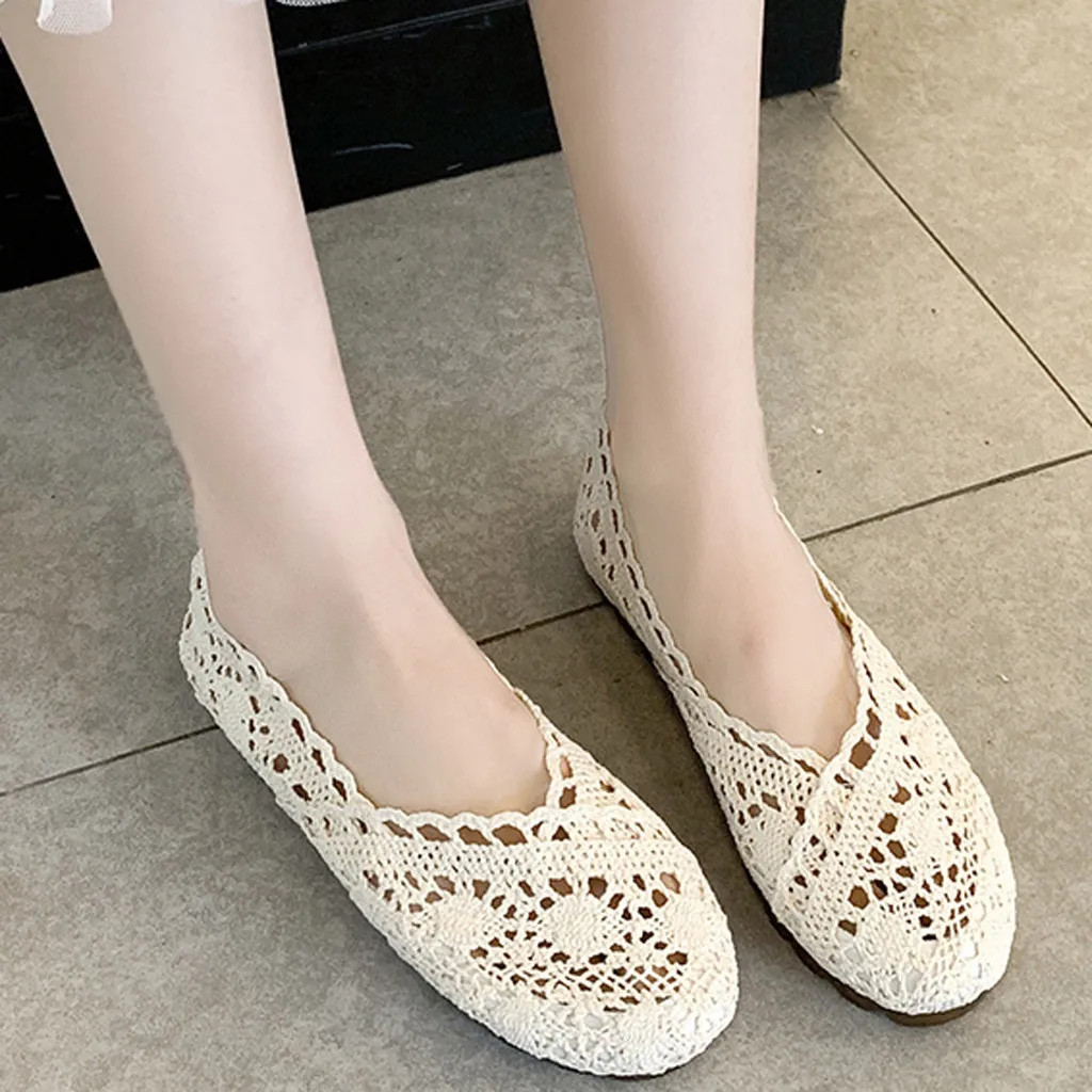 

Womens Casual Shoes Platform HOT Sneakers Breathble Flat Bottom Round Lace Hollow Low-heeled Beige Womens Casual Shoes