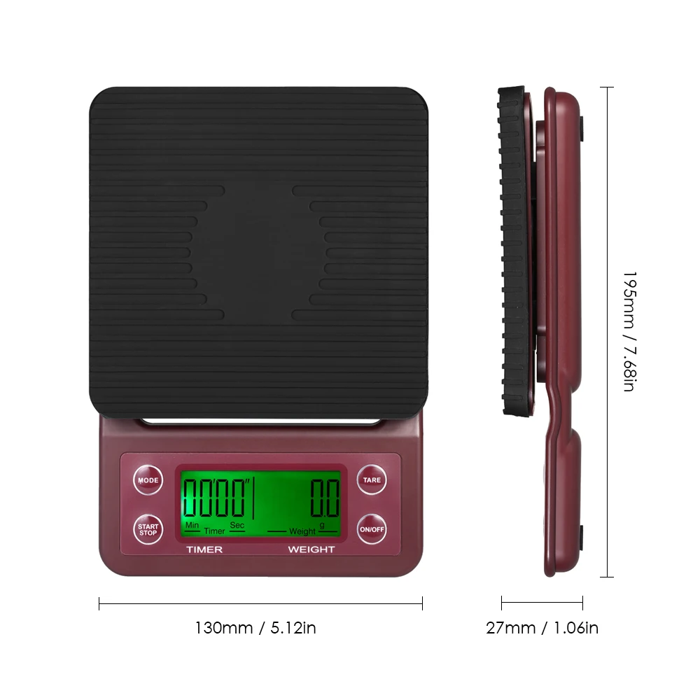 

5kg/0.5g Coffee Drip Scale Accurate Electric Kitchen Scale Large Clear LCD Display Coffee Scale with Timer and Tare Function