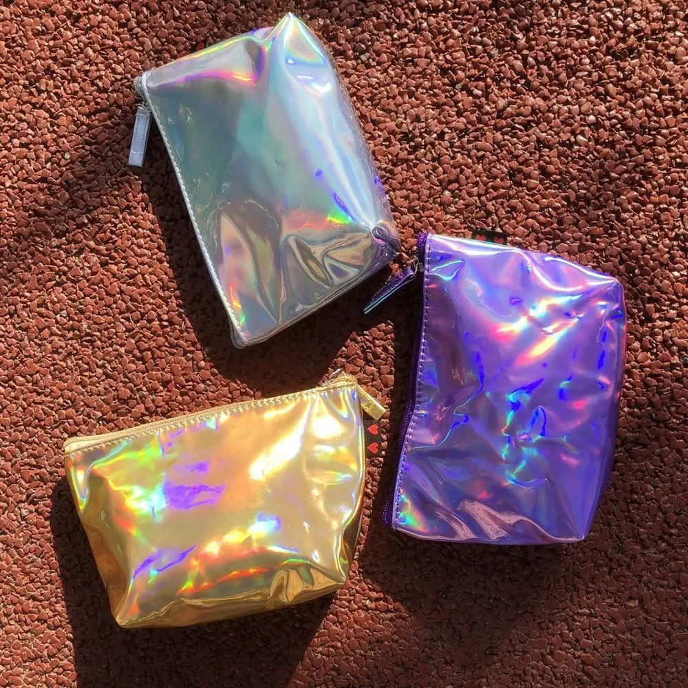 

Fashion Women Handbags PU Makeup Cosmetic Bag Female Ladies Bags Tote Laser Holographic Purse Zipper Pouch Laser Storage Case