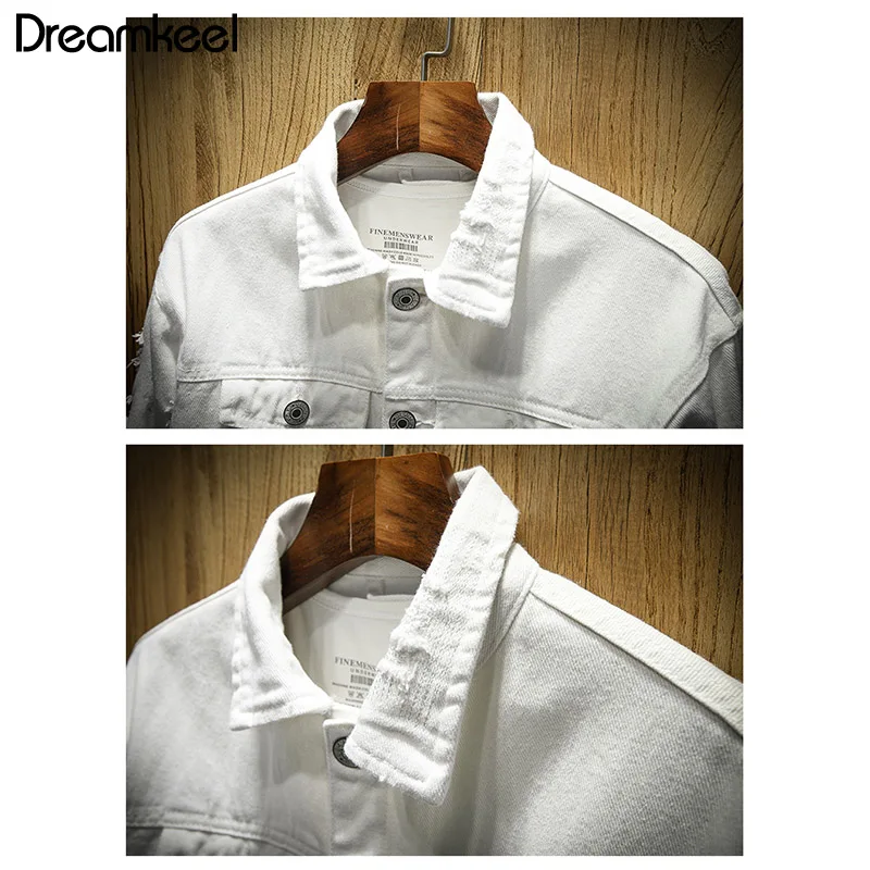 Новинка 2019 Осенняя модная рваная джинсовая куртка для мужчин Однобортный