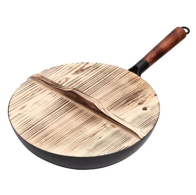 

Wooden Cover Handmade Iron Pot 32cm Uncoated Health Wok Non-Stick Pan Gas Stove Induction Cooker Universal