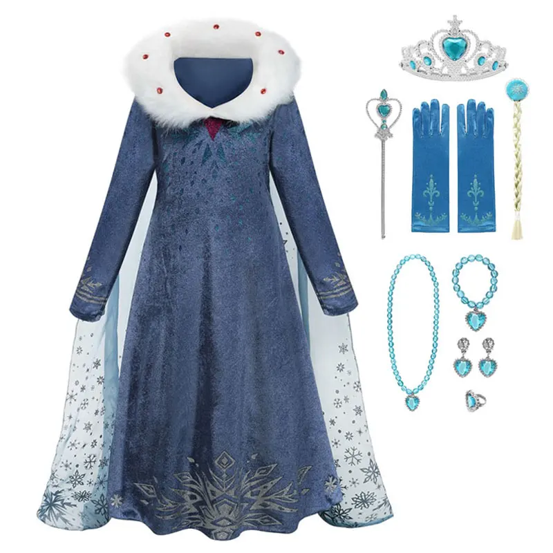

2021 платье Эльзы из мультфильма «Холодное сердце», платья для вечевечерние для девочек, одежда для косплея, Снежная королева, Эльза, блестки, ...
