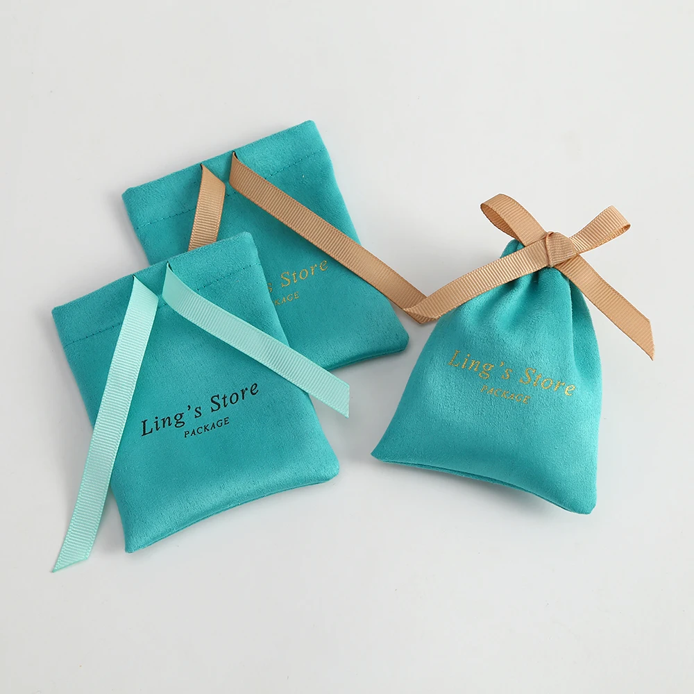 

100 Velvet Pouches Personalized Flannel Jewelry Gift Bags Drawstring Packaging Bag for Makeup Wedding Decoration Custom Logo