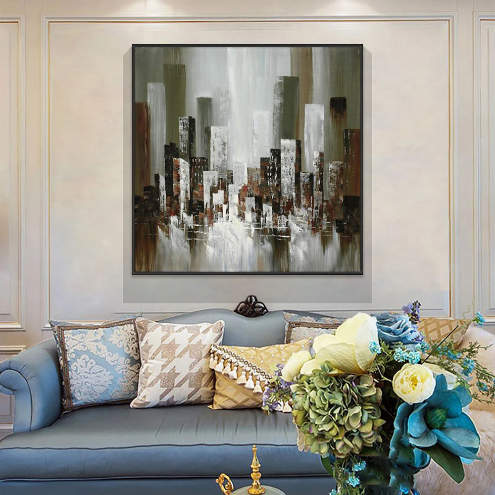

Abstract Acrylic Large City Building Oil Painting On Canvas 100% Hand Painted Modern Wall Art Painting For Home Decoration