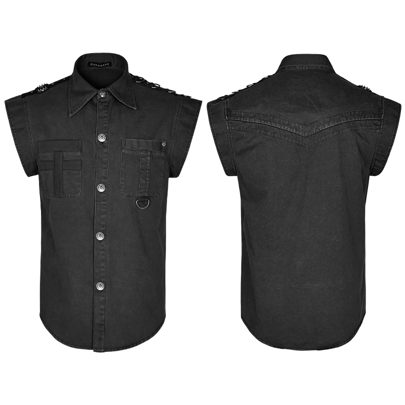 Мужская джинсовая рубашка в стиле панк рейв милитари с рукавами крылышками из