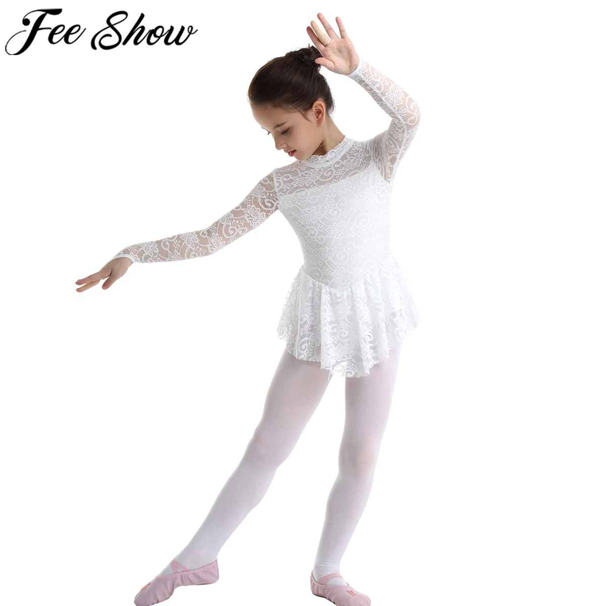 FEESHOW Girls Ballet Dress Gymnastic Leotard for Kids Lace Printed Ballerina Costume Princess Children Tutu Dancewear | Детская одежда