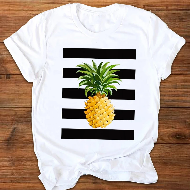 

Женская Пляжная футболка в полоску, с принтом ананасов