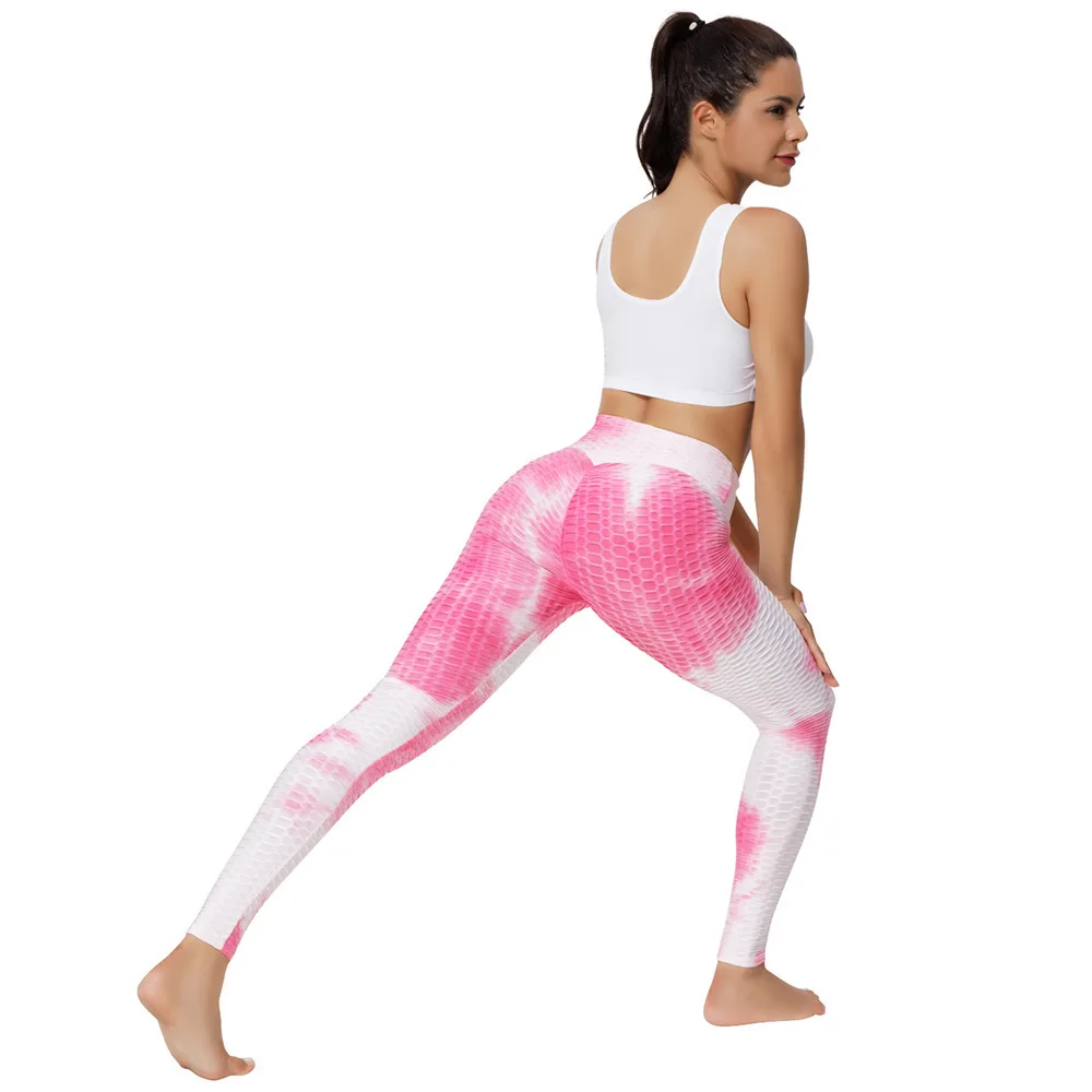 Princess Series Hot Tie-Dye Bubble Gym Wear High Waist Lift Hip Jacquard Sports Yoga Pants Europe HighPlay Fitness Leggings 506