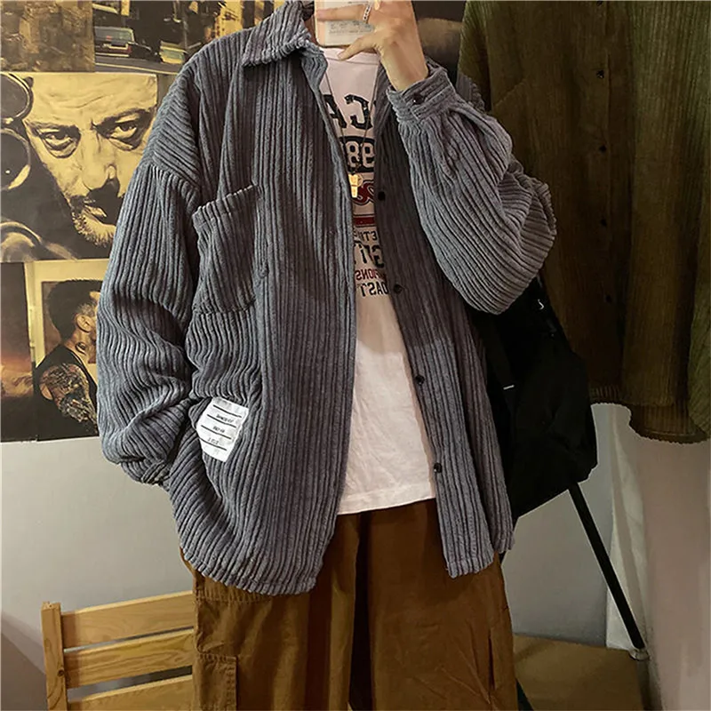 

Autumn And Winter New Casual Corduroy Men's Jacket Fashion Solid Color Men Jacket Loose All-Match Jackets Coats 2021