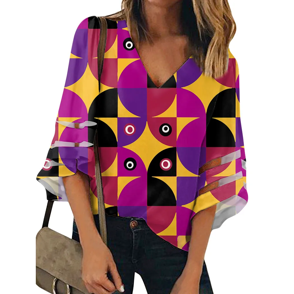 

Женская винтажная блузка с длинным рукавом и принтом в этническом стиле