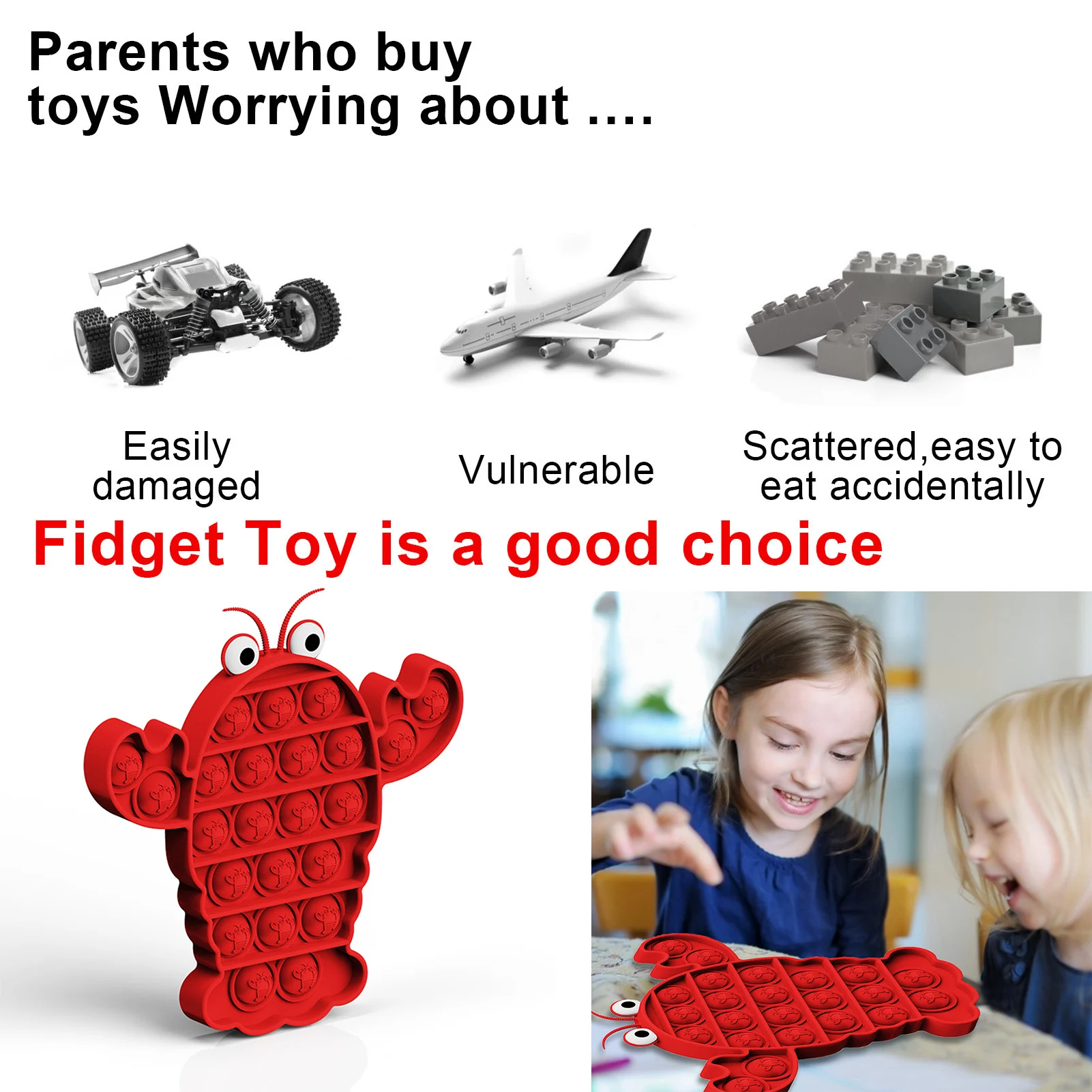 

Push Pops Bubble Fidget Sensory Crab Lobster Silicone Toy Fidget Hand Toy Pop Bubble Squeeze Stress Reliever Gift Kids Adults