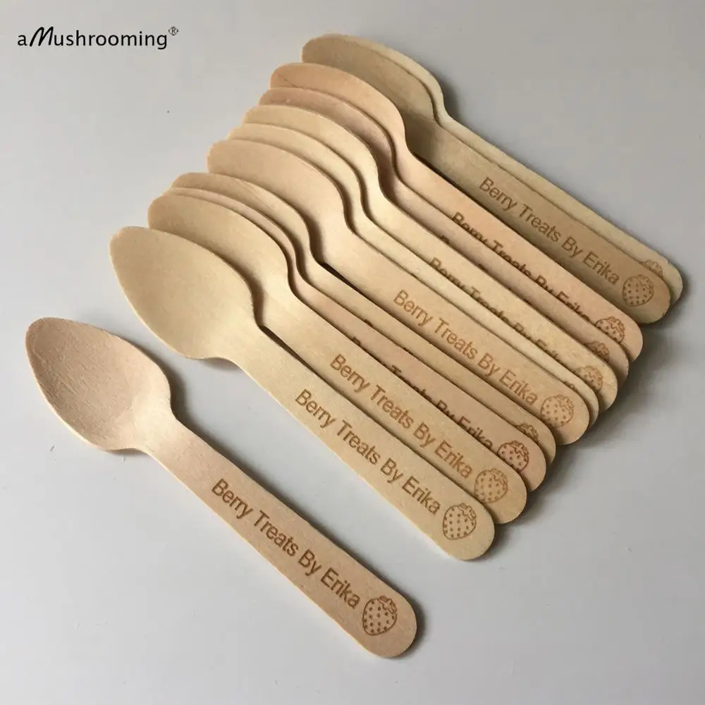 1000 шт лазерная гравировка мини ложки оптом одноразовые деревянные чайные