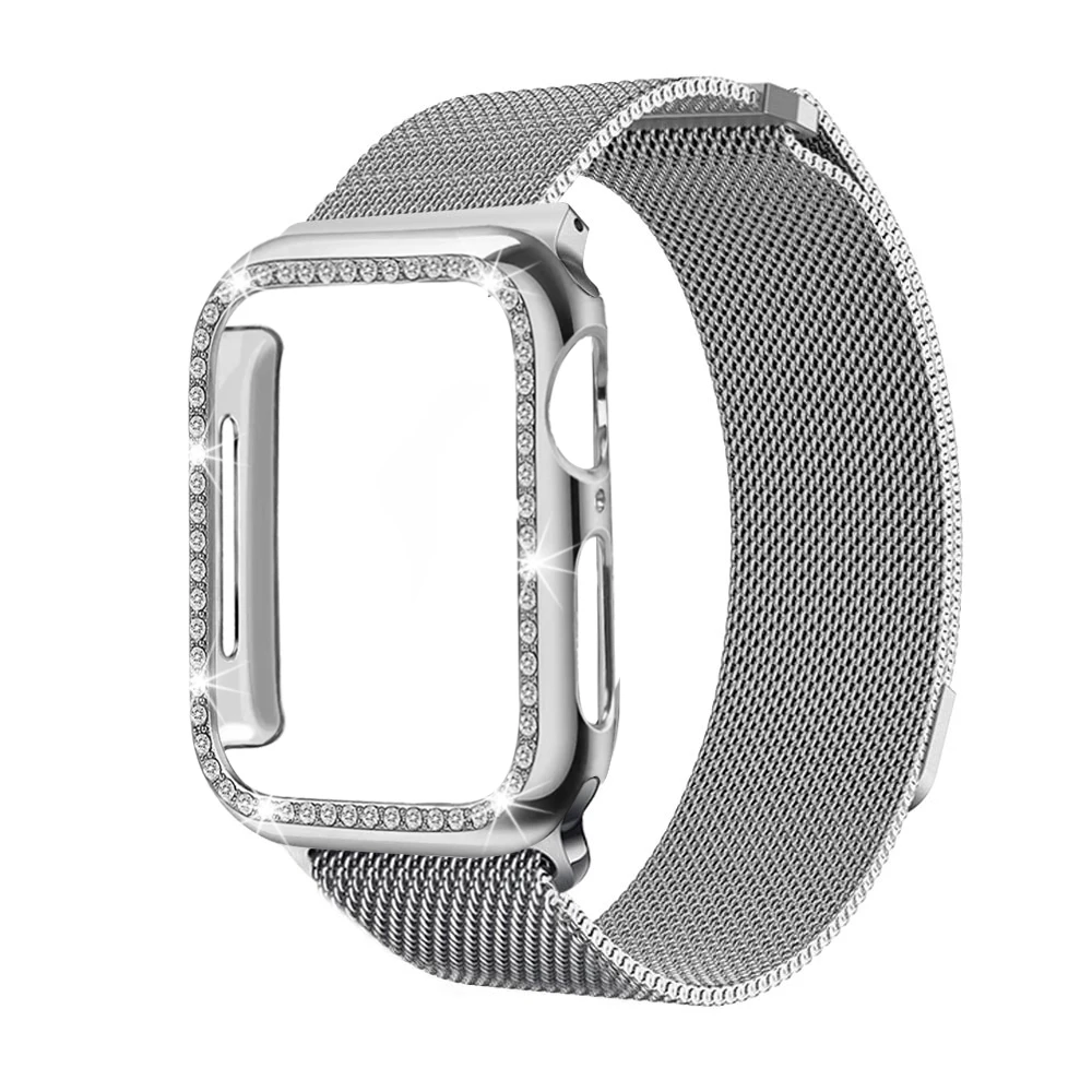 Чехол+ ремешок для Apple Watch 5 ремешок 44 мм 40 мм iWatch ремешок 42 мм 38 мм Миланская Петля Браслет ремешок для Apple watch 4 3 2 1 - Цвет ремешка: Silver