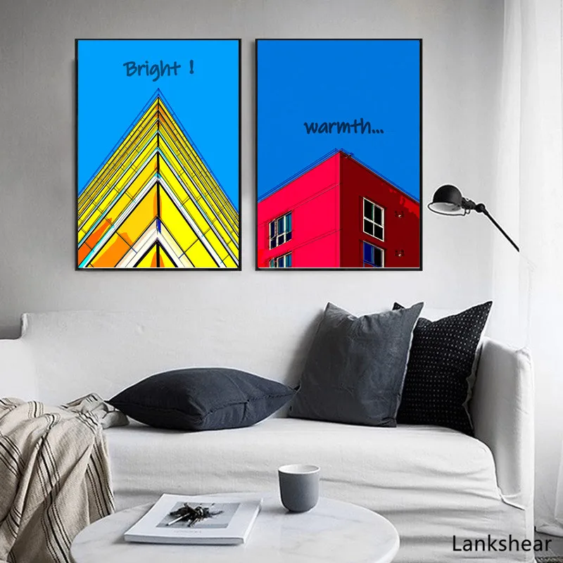 Wall Art Canvas Building Modern Minimalist Contrast Color Landscape Print Painting Nordic Decoration Picture Living Room Decor | Дом и сад