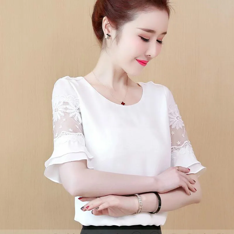 Женские блузки топы и размера плюс женские шифоновые рубашки с коротким рукавом