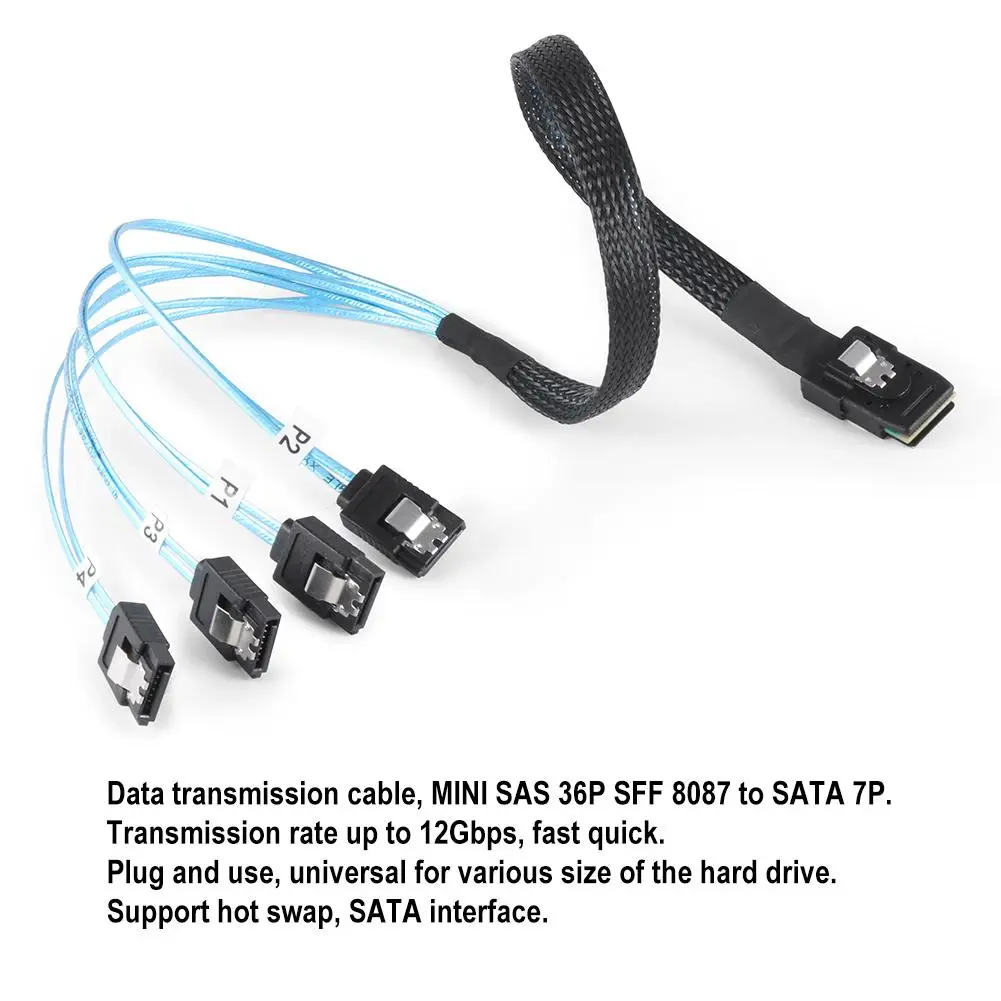 G0101 кабель MINI SAS 36P с волокнно Оптической вилкой 8087 до 4 SATA 7P 12 Гбит/с разделительный