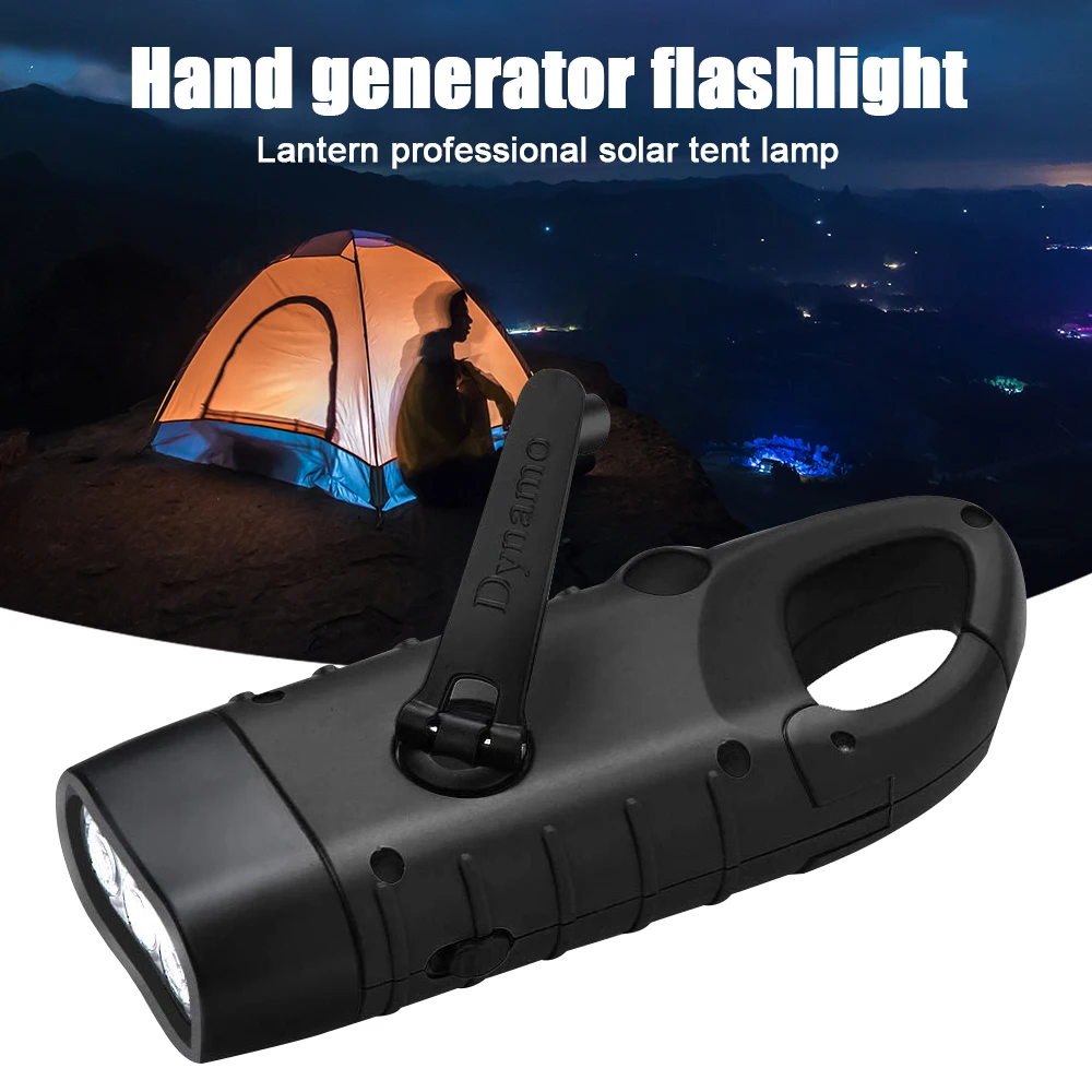 LED Flashlight Hand Crank Dynamo Solar Torch Lantern Rechargeable Emergency Portable Tent Light For Outdoor Camping Climb Hiking