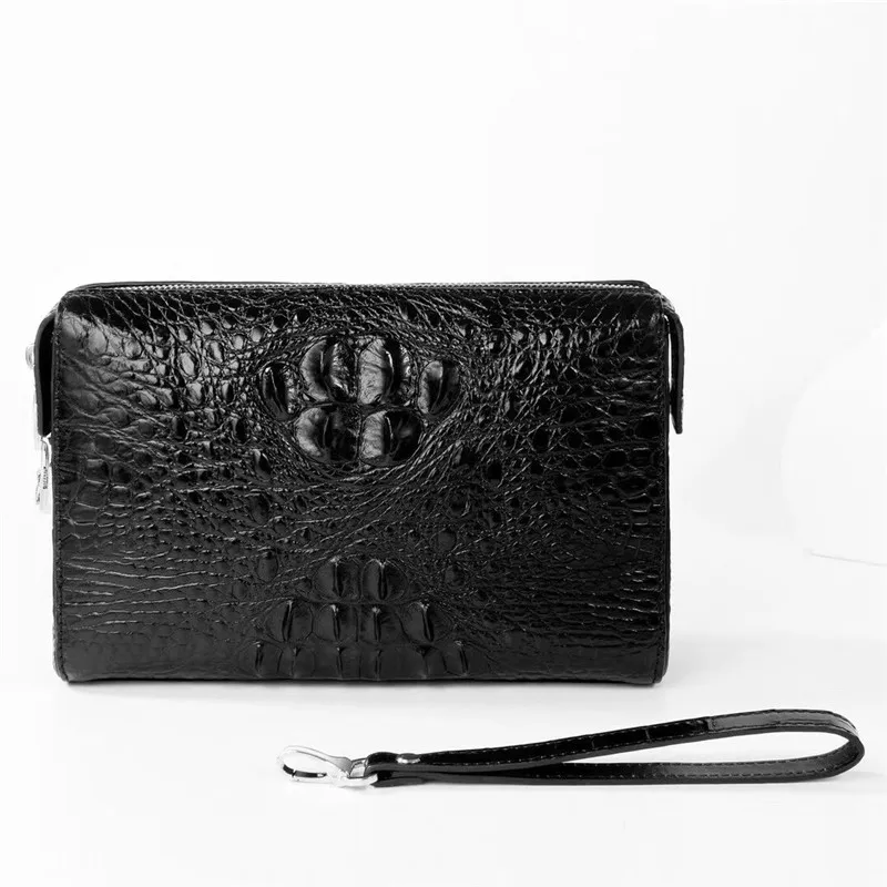 

Authentic Exotic Crocodile Skin Businessmen Passcode Lock Wristlets Clutch Bag Genuine Alligator Leather Male Large Card Purse