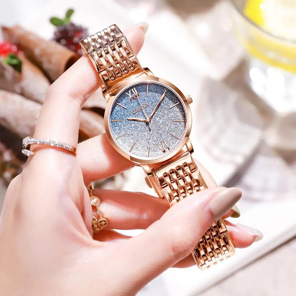 

Часы наручные женские кварцевые, водонепроницаемые брендовые люксовые, с браслетом из нержавеющей стали под розовое золото